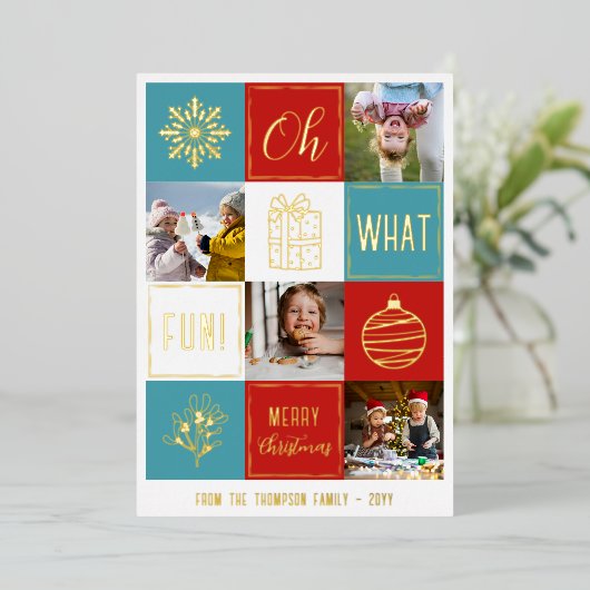 おおおもしろい!クリスマスコラージュのスナップショット金ゴールド 箔シーズンカード (立ち正面)