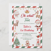 おおおもしろい!クリスマスサンタ1歳の誕生日 招待状 (正面)