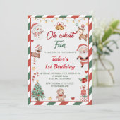 おおおもしろい!クリスマスサンタ1歳の誕生日 招待状 (スタンド正面)