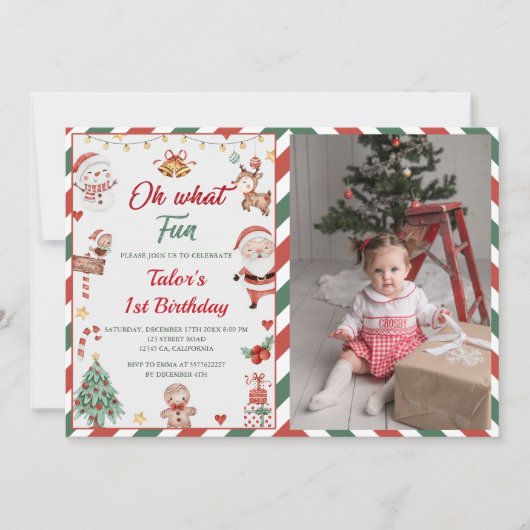 おおおもしろい!クリスマスサンタ1st誕生日の写真 招待状 (正面)