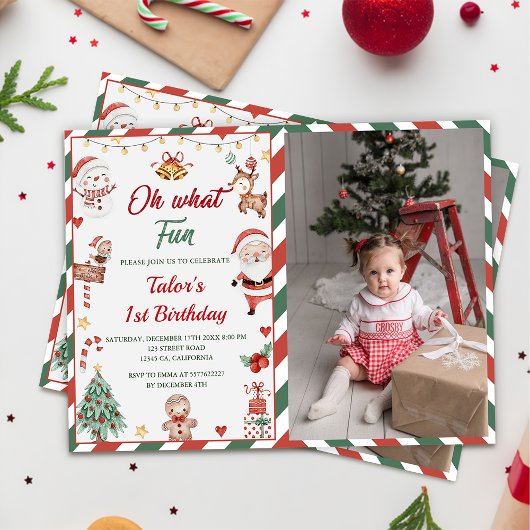 おおおもしろい!クリスマスサンタ1st誕生日の写真 招待状