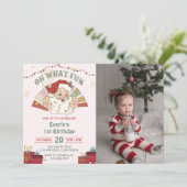 おおおもしろい!クリスマスサンタ1st誕生日の写真 招待状 (スタンド正面)