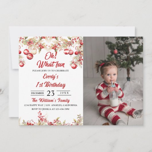 おおおもしろい!クリスマスフローラ誕生日パーティーの写真 招待状 (正面)