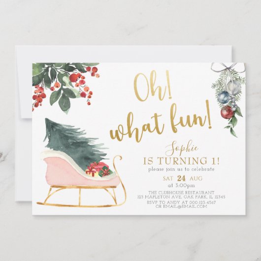 おおおもしろい!ターニングワンクリスマスファースト誕生日 招待状 (正面)