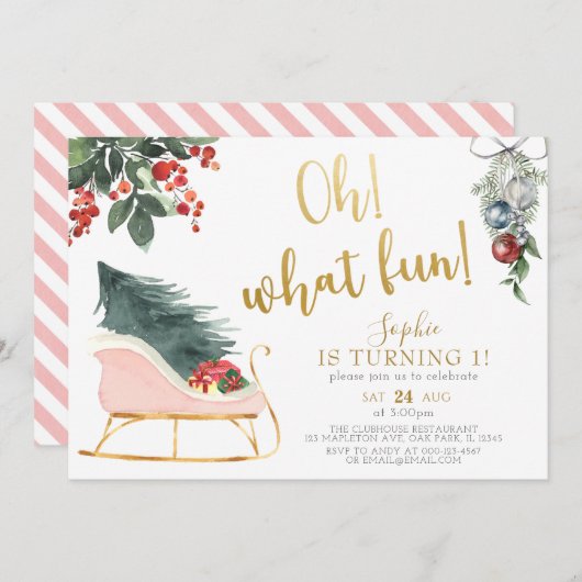 おおおもしろい!ターニングワンクリスマスファースト誕生日 招待状 (正面/裏面)