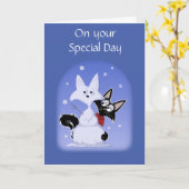 おおもしろい誕生日の猫 カード (黄色い花)