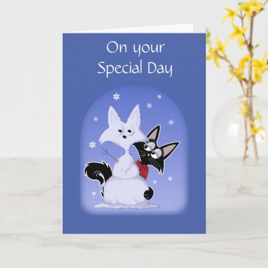 おおもしろい誕生日の猫 カード (黄色い花)