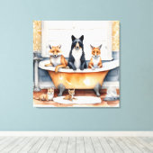 おおもしろい風呂に入る動物 キャンバスプリント (インサイチュ (ウッドフロア))