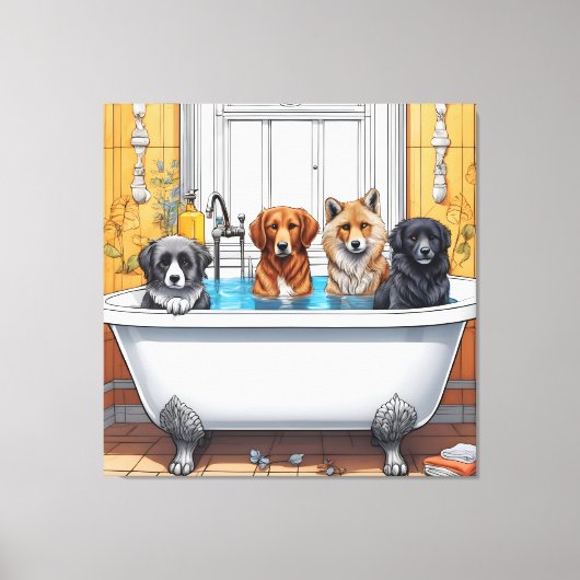 おおもしろい風呂に入る動物 キャンバスプリント (正面)