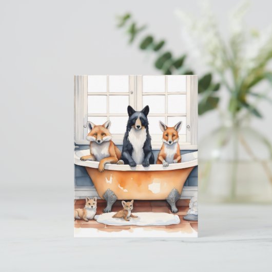 おおもしろい風呂に入る動物 ポストカード (スタンド正面)