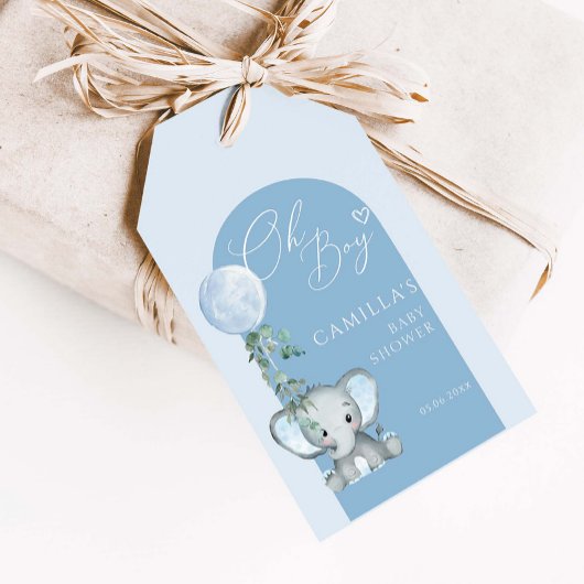 おおゾウ男の子バルーンベイビーシャワー ギフトタグ