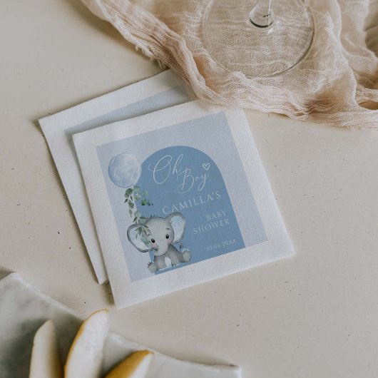 おおゾウ男の子バルーンベイビーシャワー スタンダードカクテルナプキン