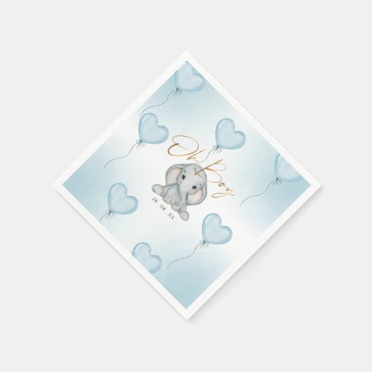 おおゾウ青バルーンボーイ赤ちゃんシャワー スタンダードカクテルナプキン (角)