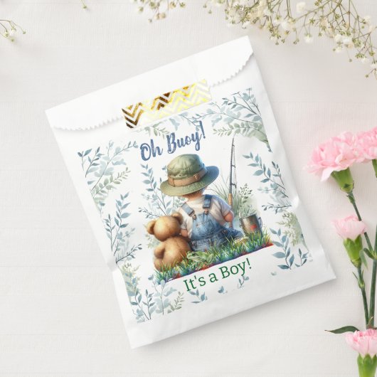 おおブイ少年だ！魚釣りをテーマにしたベビーシャワー フェイバーバッグ (封をした状態)