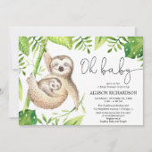 おおベビーのかわいいナマケモノの熱帯緑のベビーシャワー 招待状 (正面)