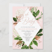 おおベビーガールベビーシャワーバラ金ゴールドグリーン 招待状 (正面)