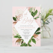 おおベビーガールベビーシャワーバラ金ゴールドグリーン 招待状 (スタンド正面)