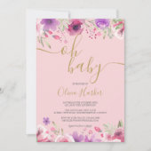 おおベビーピンクの草生の花ベビーシャワー/スプリンクル 招待状 (正面)