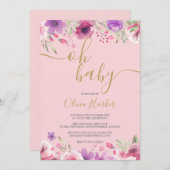 おおベビーピンクの草生の花ベビーシャワー/スプリンクル 招待状 (正面/裏面)