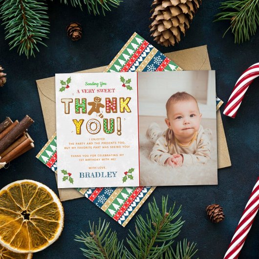 おおー！ジンガーブレッドクッキー任意の年齢の誕生日写真 サンキューカード