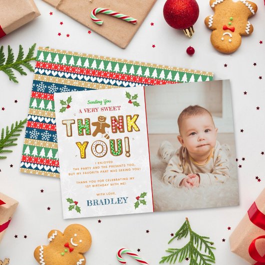 おおー!ジンガーブレッドクッキー任意の年齢の誕生日写真 サンキューカード