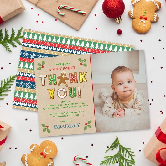 おおー!ジンガーブレッドクッキー任意の年齢の誕生日写真 サンキューカード