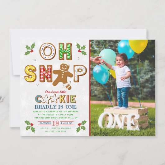 おおー！ジンガーブレッドクッキー任意の年齢の誕生日写真 招待状 (正面)