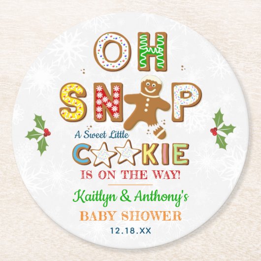 おおー!ジンジャーブレッドクッキー赤ちゃんシャワー ラウンドペーパーコースター (正面)