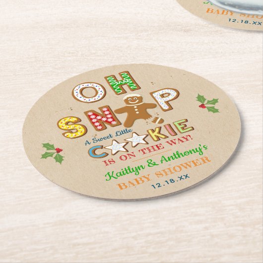 おおー！ジンジャーブレッドクッキー赤ちゃんシャワー ラウンドペーパーコースター (アングル)