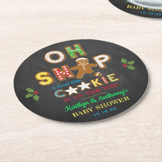 おおー！ジンジャーブレッドクッキー赤ちゃんシャワー ラウンドペーパーコースター (アングル)