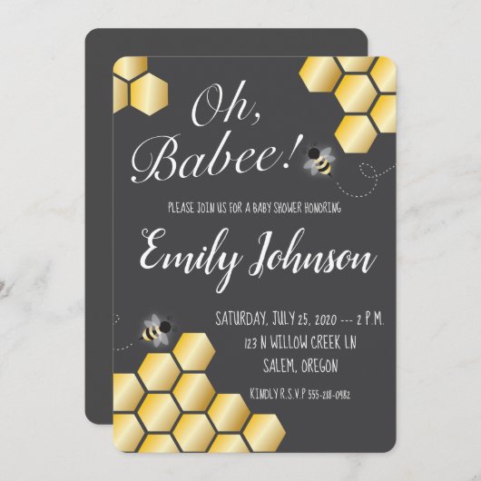 おおー！ビーをテーマにしたベビーシャワー招待状 招待状 (正面/裏面)