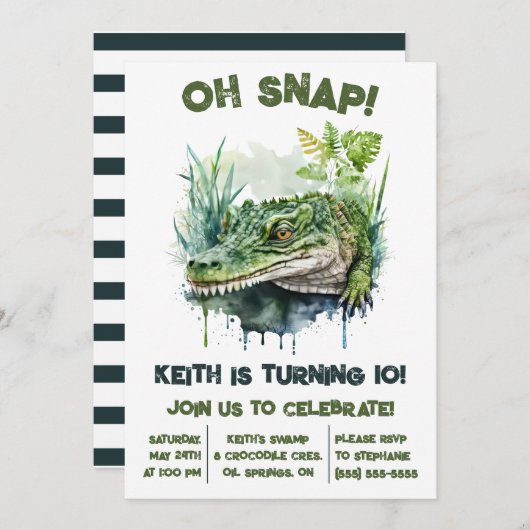 おおー!ワニ誕生日パーティーワニ 招待状 (正面/裏面)