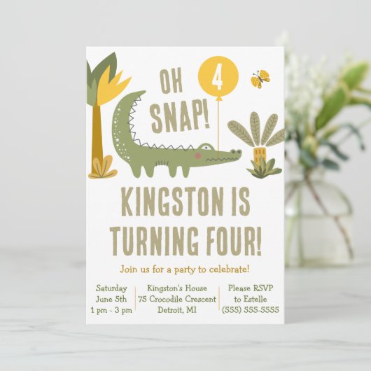 おおー！ワニ、ワニ、スワンプ誕生日 招待状 (スタンド正面)