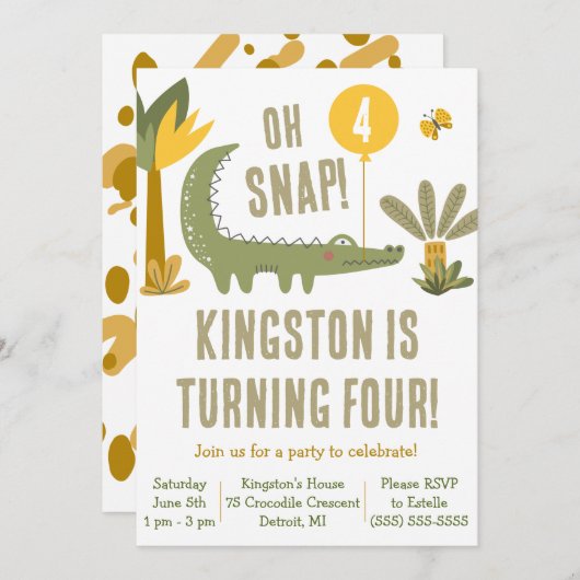 おおー！ワニ、ワニ、スワンプ誕生日 招待状 (正面/裏面)