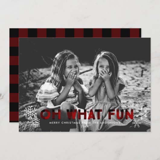おお何おもしろいレッドバッファロープレイドクリスマスカード シーズンカード (正面/裏面)