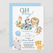 おお可愛いサファリジャングル動物の赤ちゃんシャワー 招待状 (正面/裏面)