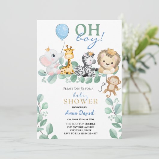 おお可愛いサファリジャングル動物の赤ちゃんシャワー 招待状 (スタンド正面)