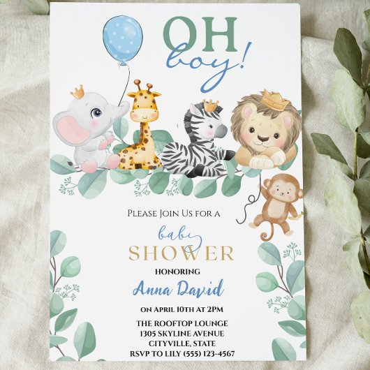 おお可愛いサファリジャングル動物の赤ちゃんシャワー 招待状