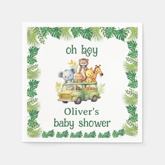 おお可愛いジャングルのサファリアニマルズシャワー スタンダードカクテルナプキン (正面)