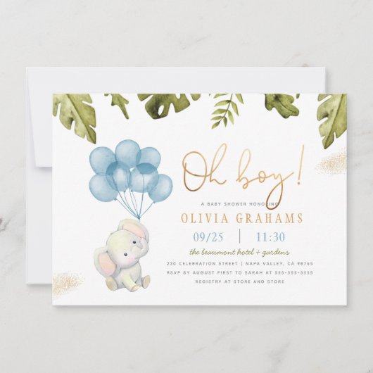 おお坊さん象&風船ジャングルの赤ちゃんシャワー 招待状 (正面)
