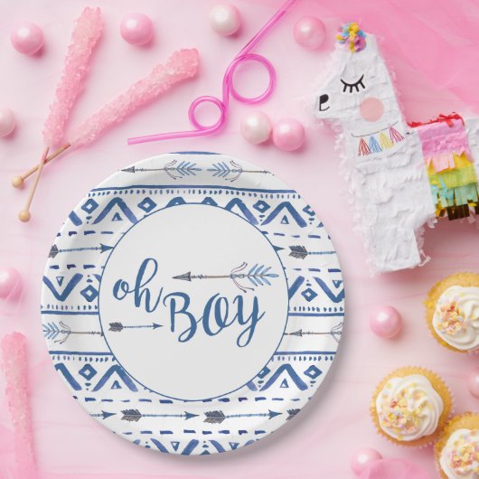 おお坊ちゃんトライバルベイビーシャワー ペーパープレート (パーティー)