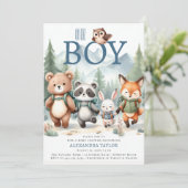 おお坊やかわいいウッドランド動物ハイキングボーイ赤ちゃんシャワー 招待状 (スタンド正面)
