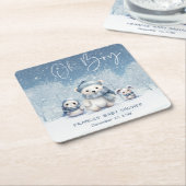 おお坊やの冬 | ウッドランド赤ちゃんシャワー スクエアペーパーコースター (アングル)