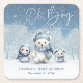 おお坊やの冬 | ウッドランド赤ちゃんシャワー スクエアペーパーコースター (正面)