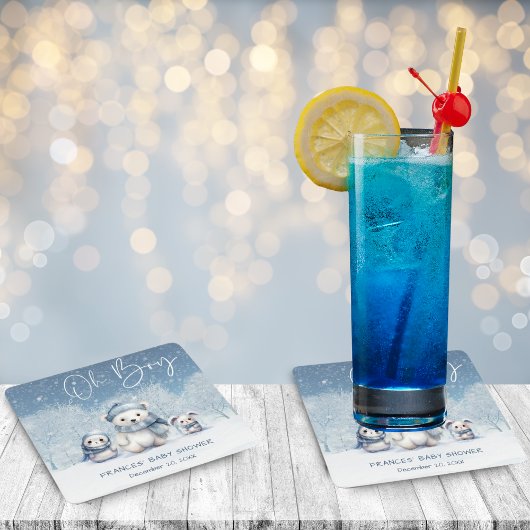 おお坊やの冬 | ウッドランド赤ちゃんシャワー スクエアペーパーコースター