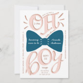 おお坊や。ブルーボウタイモダンタイポグラフィベビースシャワー 招待状 (正面)