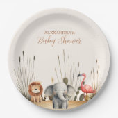 おお少年かわいいサファリ動物の緑の赤ちゃんシャワー ペーパープレート (正面)