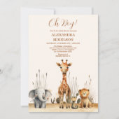 おお少年かわいいサファリ動物の緑の赤ちゃんシャワー 招待状 (正面)