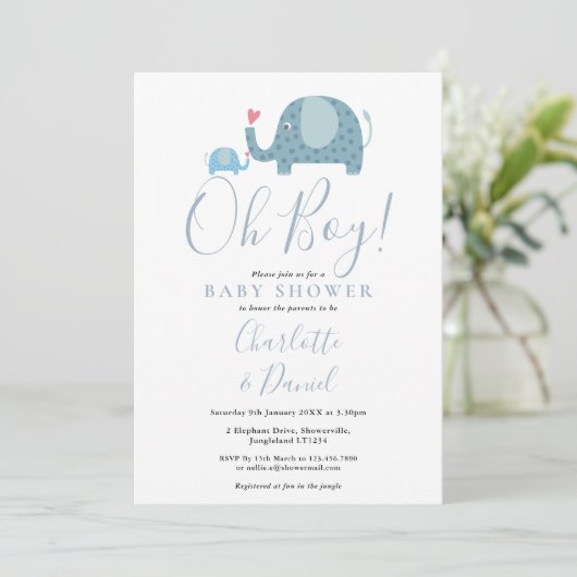 おお少年かわいい象の赤ちゃんシャワー 招待状 (スタンド正面)