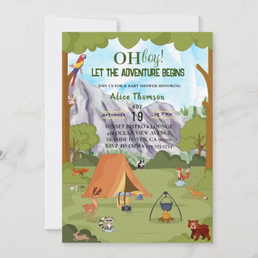 おお少年は冒険を森の赤ちゃんシャワーを始める 招待状 (正面)